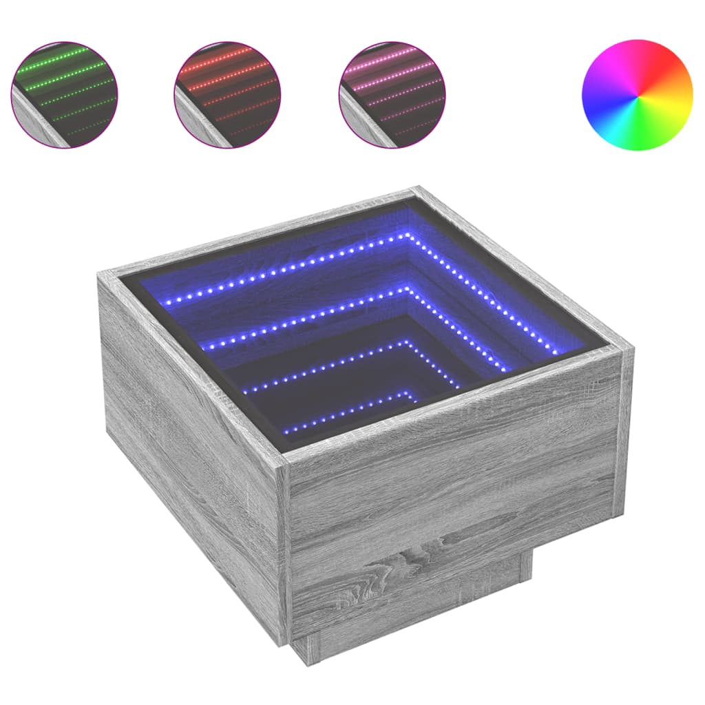 vidaXL Bedside Table with Infinity LED Grey Sonoma 40x40x30 cm