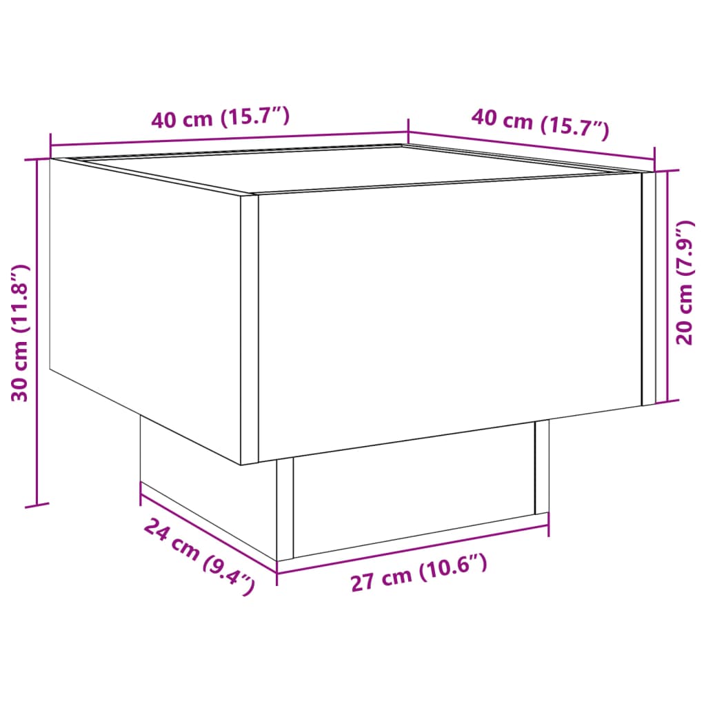 vidaXL Bedside Table with Infinity LED Grey Sonoma 40x40x30 cm