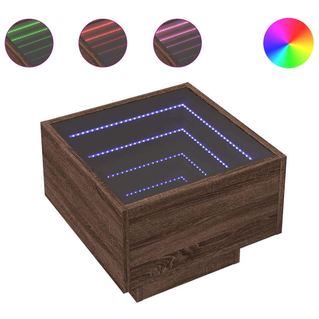vidaXL Bedside Table with Infinity LED Brown Oak 40x40x30 cm