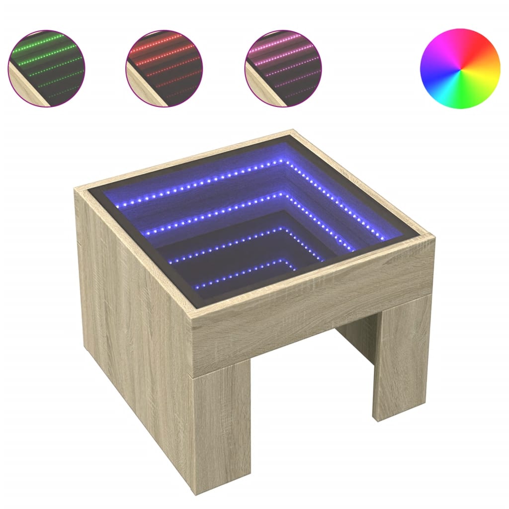 vidaXL Bedside Table with Infinity LED Sonoma Oak 40x40x30 cm - Brown - 61039