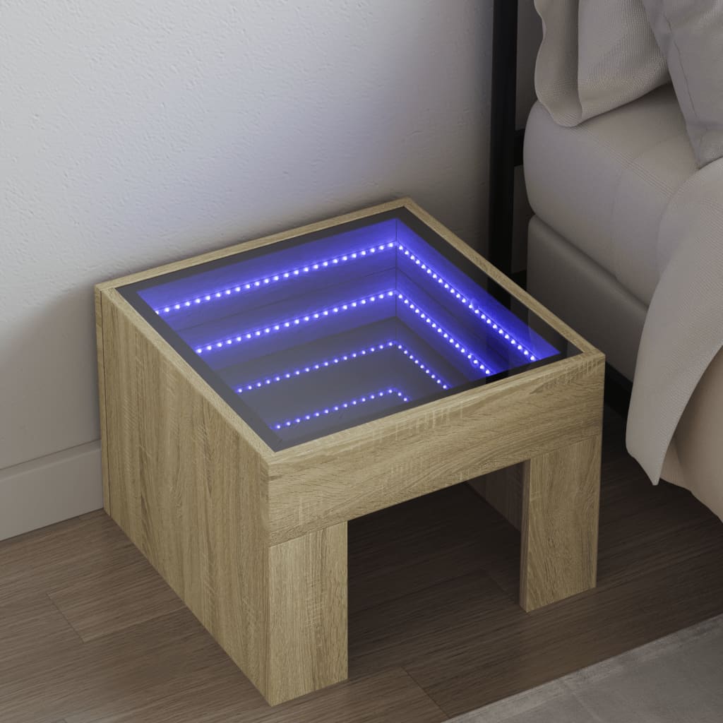 vidaXL Bedside Table with Infinity LED Sonoma Oak 40x40x30 cm - Brown - 61039