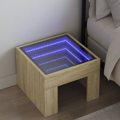 vidaXL Bedside Table with Infinity LED Sonoma Oak 40x40x30 cm - Brown - 61039