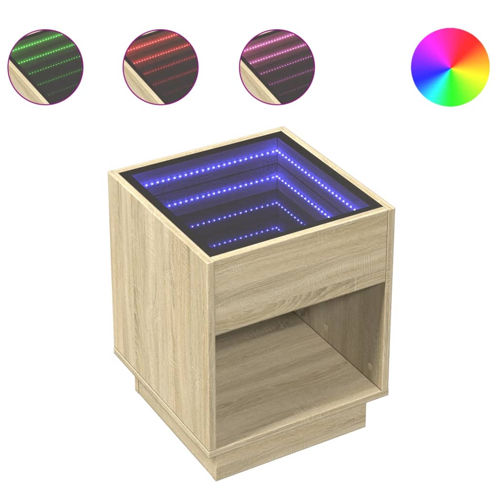 vidaXL Bedside Table with Infinity LED Sonoma Oak 40x40x50 cm - Brown