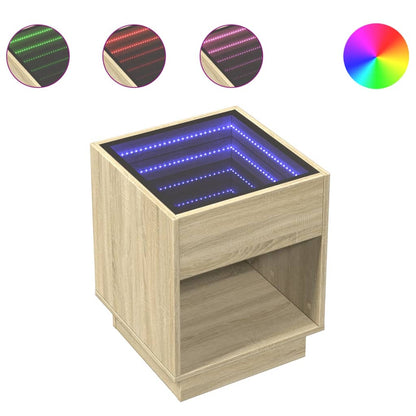 vidaXL Bedside Table with Infinity LED Sonoma Oak 40x40x50 cm - Brown
