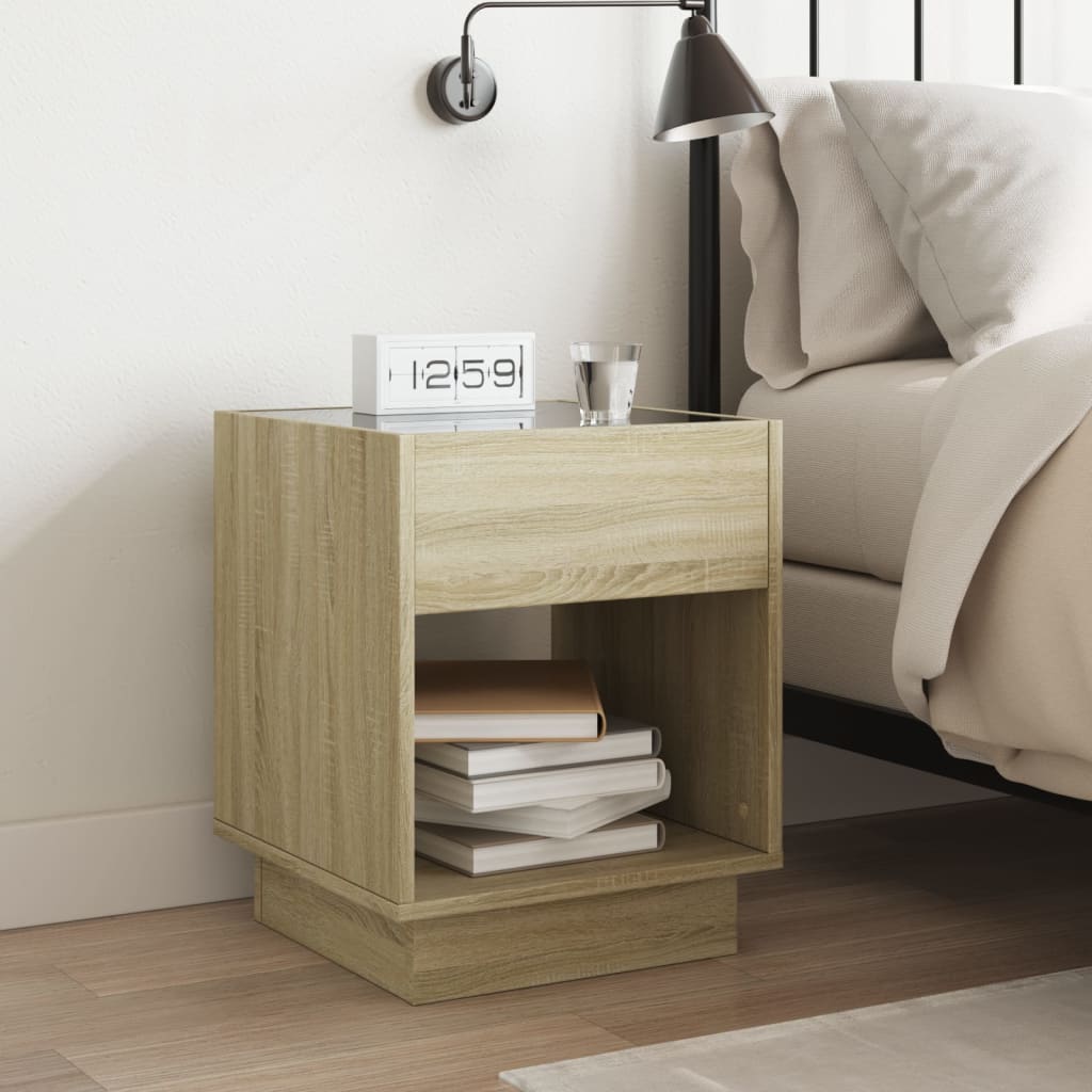 vidaXL Bedside Table with Infinity LED Sonoma Oak 40x40x50 cm - Brown