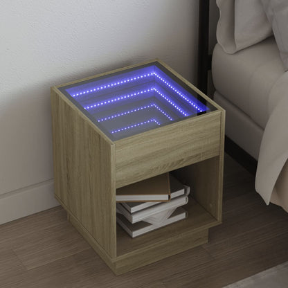 vidaXL Bedside Table with Infinity LED Sonoma Oak 40x40x50 cm - Brown