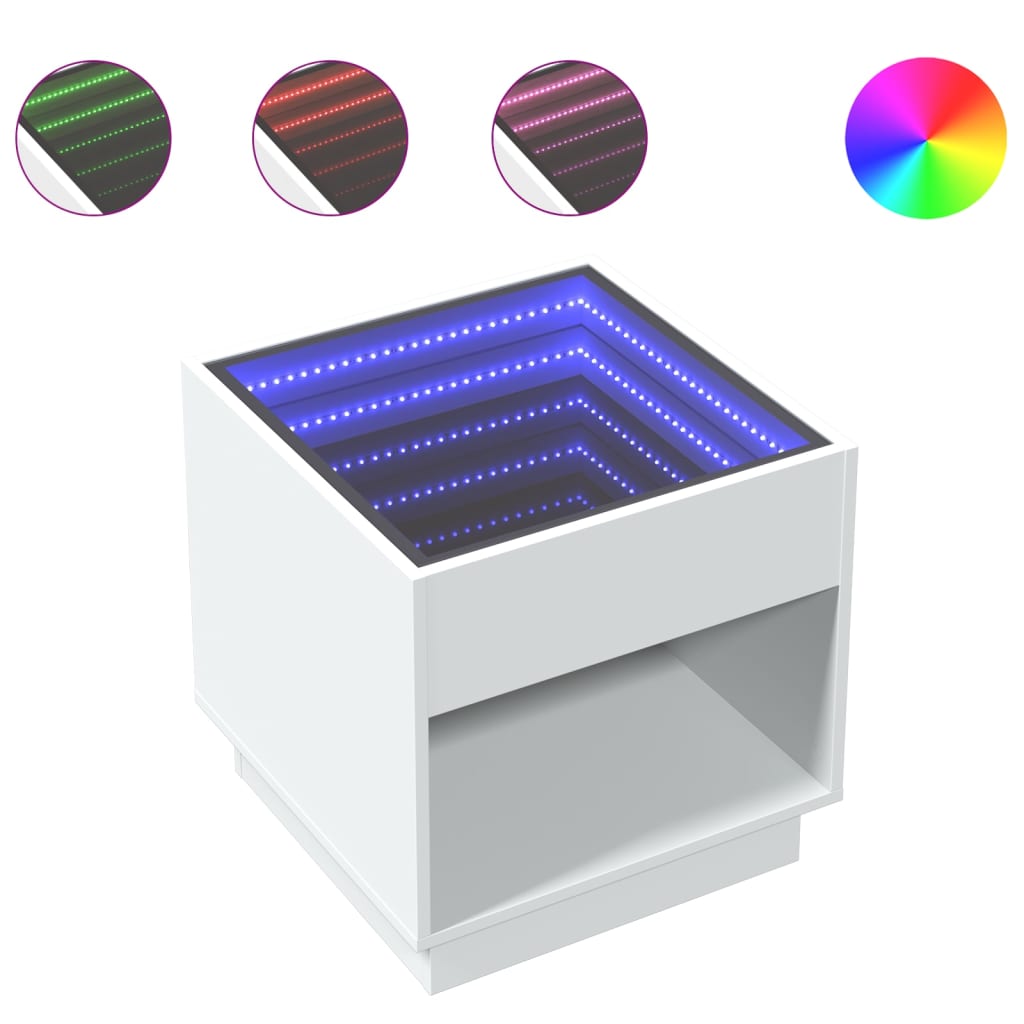 vidaXL Bedside Table with Infinity LED White 50x50x50 cm