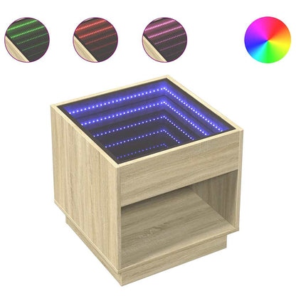 vidaXL Bedside Table with Infinity LED Sonoma Oak 50x50x50 cm - Brown