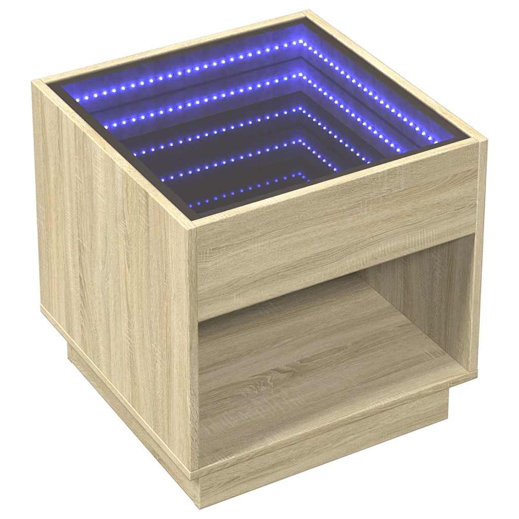 vidaXL Bedside Table with Infinity LED Sonoma Oak 50x50x50 cm - Brown