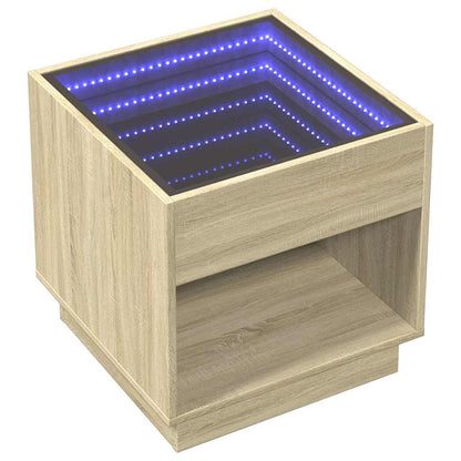 vidaXL Bedside Table with Infinity LED Sonoma Oak 50x50x50 cm - Brown