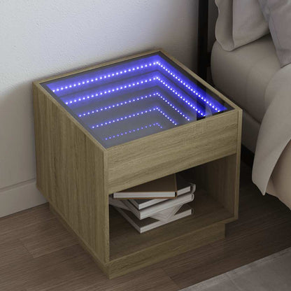 vidaXL Bedside Table with Infinity LED Sonoma Oak 50x50x50 cm - Brown