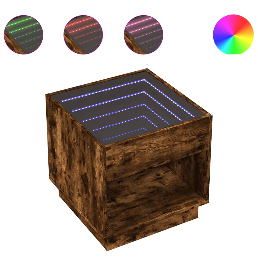vidaXL Bedside Table with Infinity LED Smoked Oak 50x50x50 cm - Brown