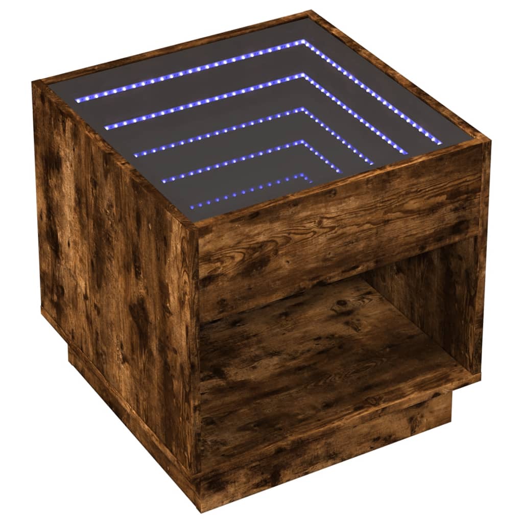 vidaXL Bedside Table with Infinity LED Smoked Oak 50x50x50 cm - Brown