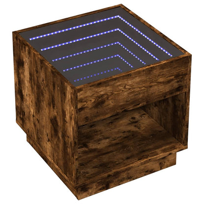 vidaXL Bedside Table with Infinity LED Smoked Oak 50x50x50 cm - Brown