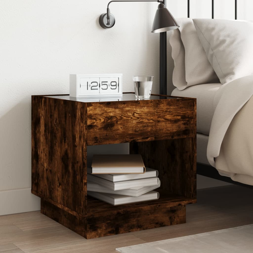 vidaXL Bedside Table with Infinity LED Smoked Oak 50x50x50 cm - Brown