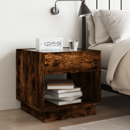 vidaXL Bedside Table with Infinity LED Smoked Oak 50x50x50 cm - Brown
