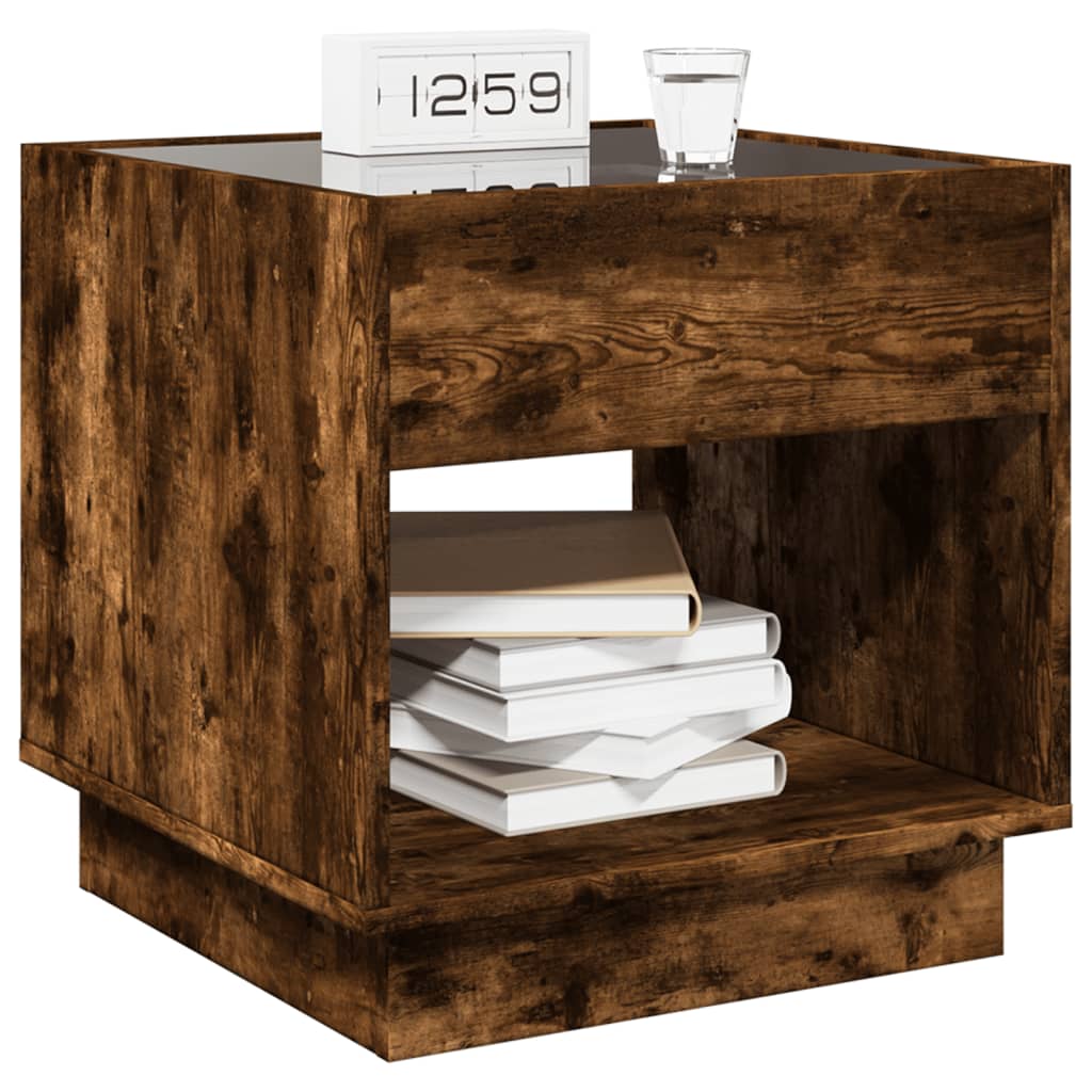 vidaXL Bedside Table with Infinity LED Smoked Oak 50x50x50 cm - Brown