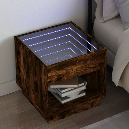 vidaXL Bedside Table with Infinity LED Smoked Oak 50x50x50 cm - Brown