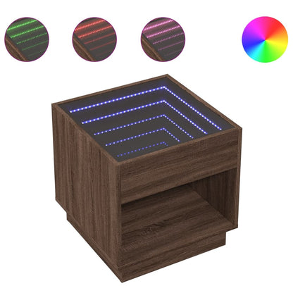 vidaXL Bedside Table with Infinity LED Brown Oak 50x50x50 cm