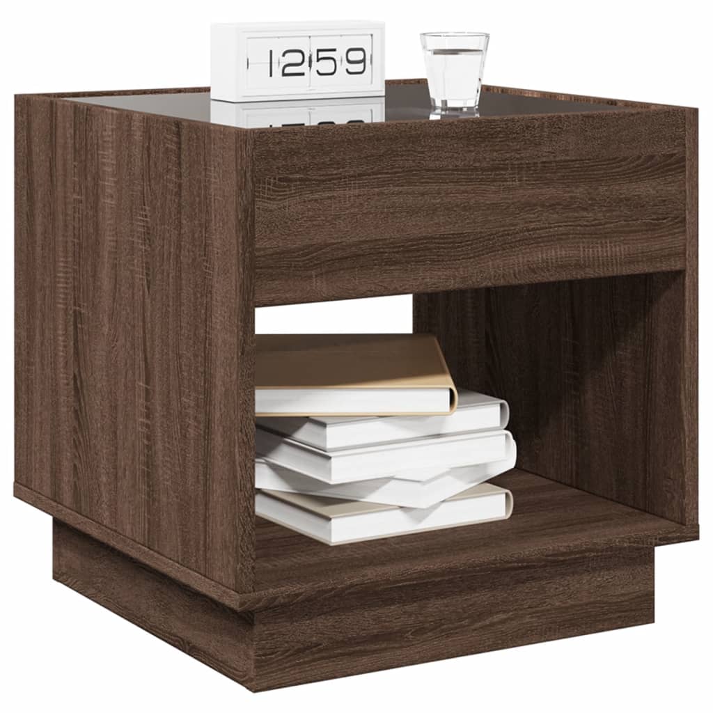 vidaXL Bedside Table with Infinity LED Brown Oak 50x50x50 cm