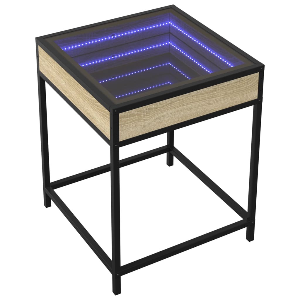 vidaXL Bedside Table with Infinity LED Sonoma Oak 40x40x51 cm - Brown