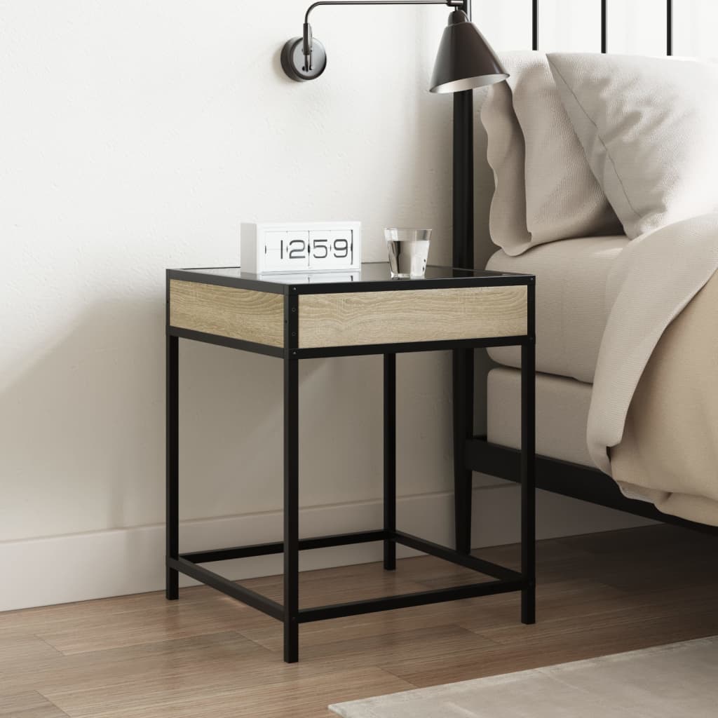 vidaXL Bedside Table with Infinity LED Sonoma Oak 40x40x51 cm - Brown