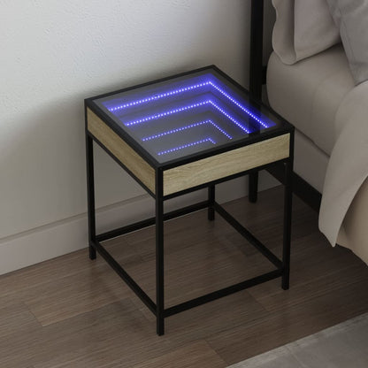 vidaXL Bedside Table with Infinity LED Sonoma Oak 40x40x51 cm - Brown