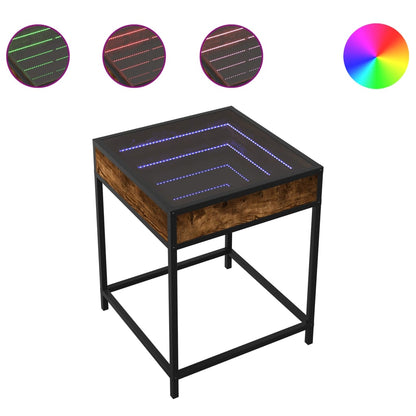 vidaXL Bedside Table with Infinity LED Smoked Oak 40x40x51 cm - Brown