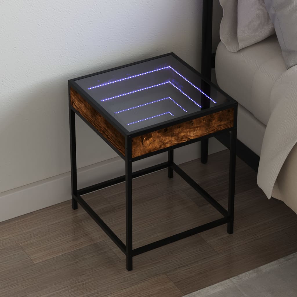 vidaXL Bedside Table with Infinity LED Smoked Oak 40x40x51 cm - Brown