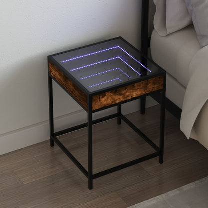 vidaXL Bedside Table with Infinity LED Smoked Oak 40x40x51 cm - Brown
