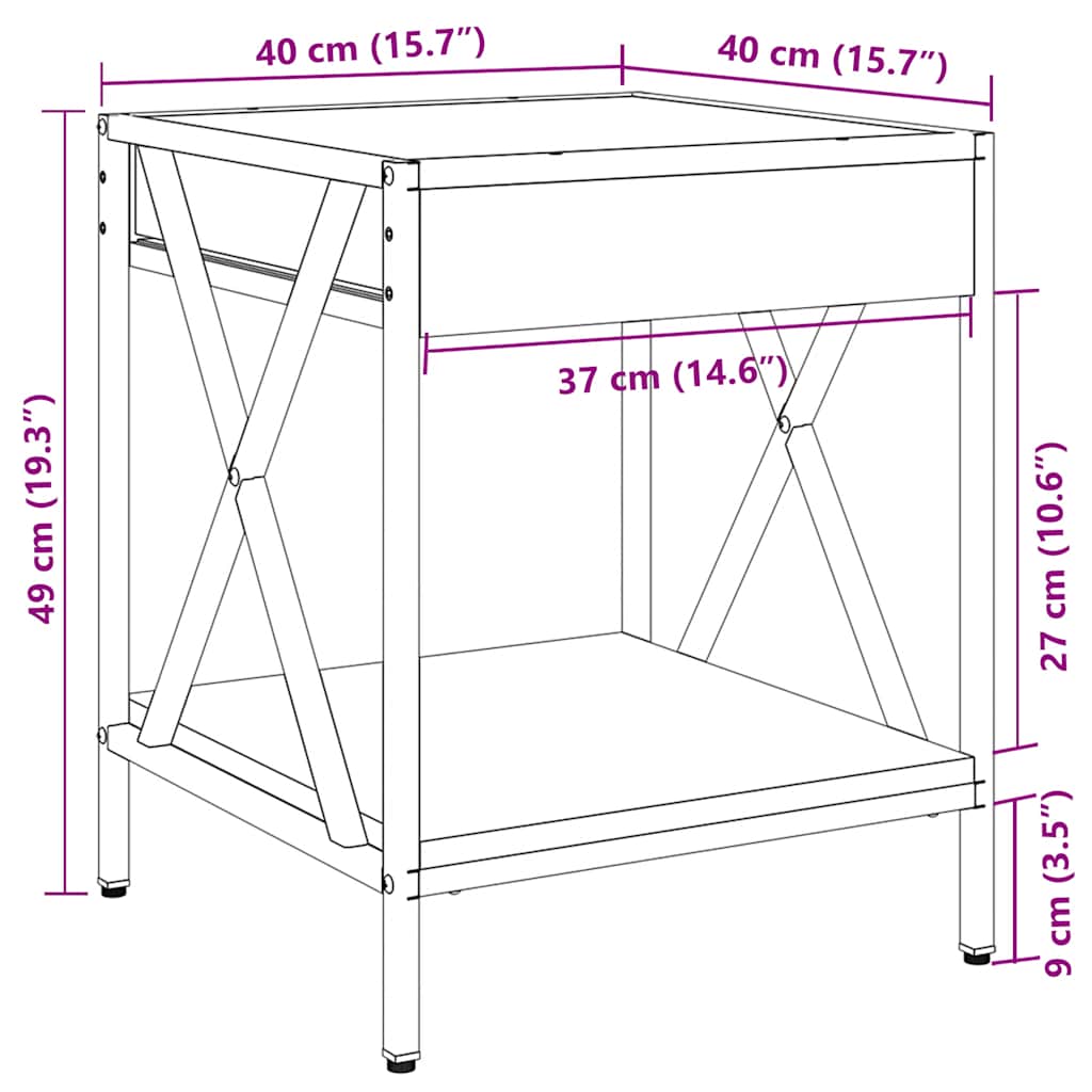 vidaXL Bedside Table with Infinity LED Black 40x40x49 cm