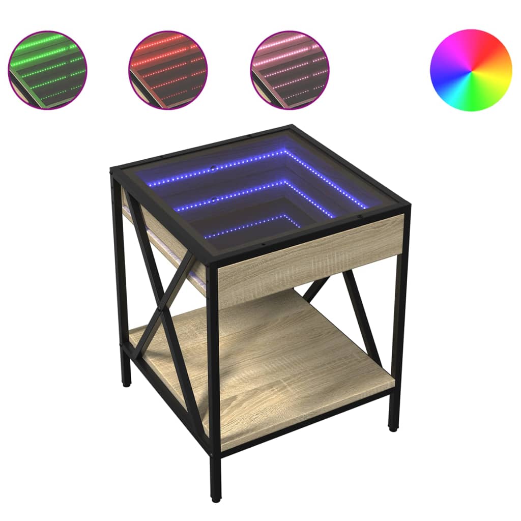 vidaXL Bedside Table with Infinity LED Sonoma Oak 40x40x49 cm - Brown