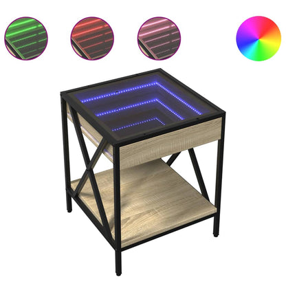 vidaXL Bedside Table with Infinity LED Sonoma Oak 40x40x49 cm - Brown