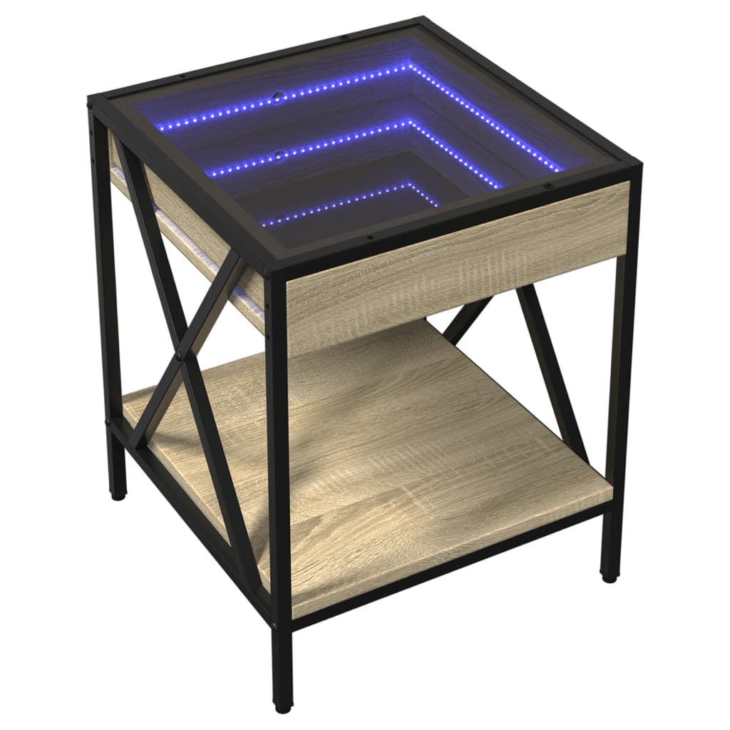 vidaXL Bedside Table with Infinity LED Sonoma Oak 40x40x49 cm - Brown