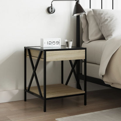 vidaXL Bedside Table with Infinity LED Sonoma Oak 40x40x49 cm - Brown