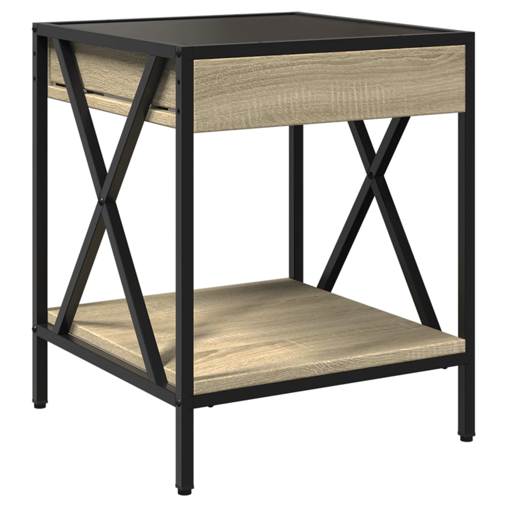 vidaXL Bedside Table with Infinity LED Sonoma Oak 40x40x49 cm - Brown