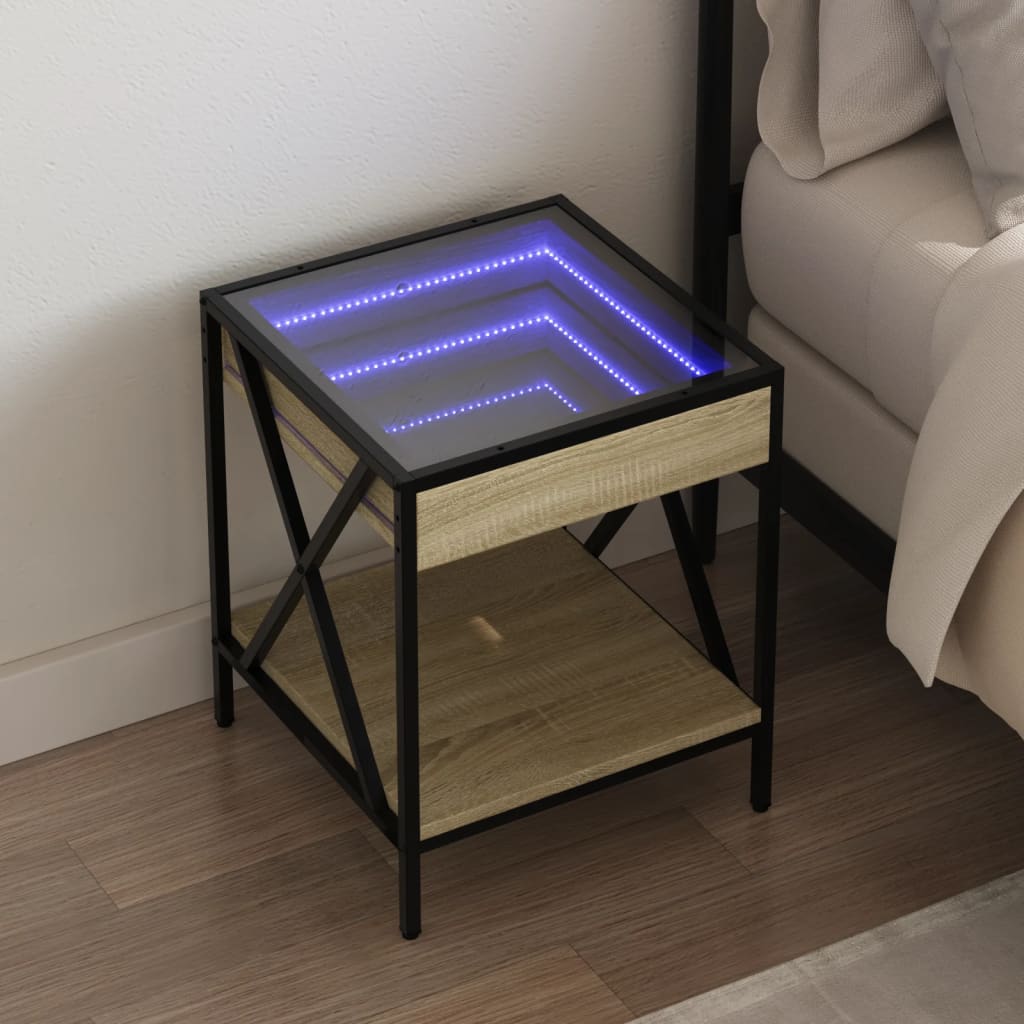 vidaXL Bedside Table with Infinity LED Sonoma Oak 40x40x49 cm - Brown