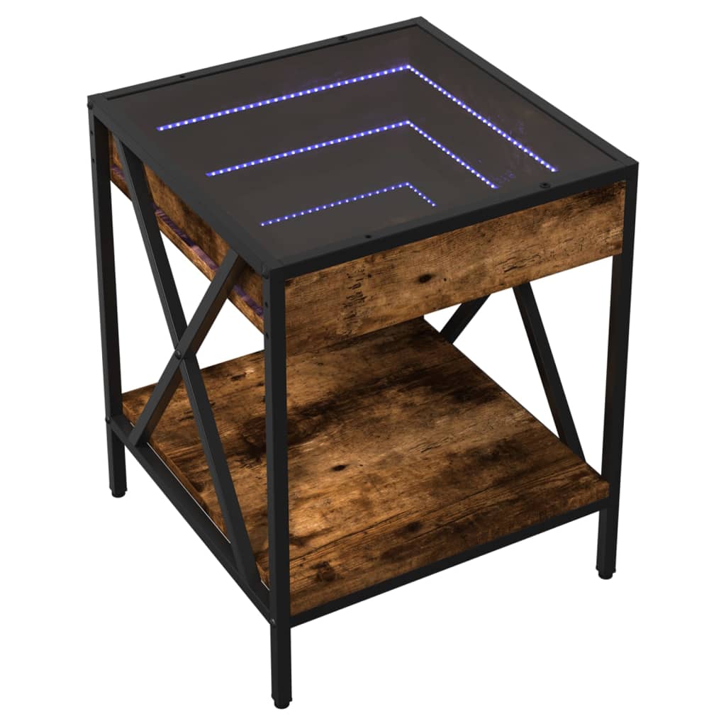 vidaXL Bedside Table with Infinity LED Smoked Oak 40x40x49 cm - Brown