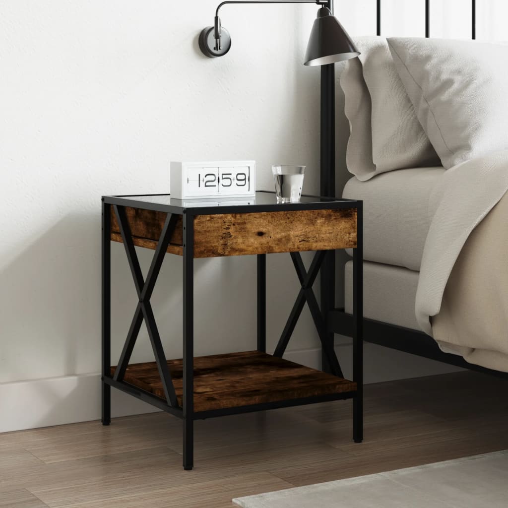 vidaXL Bedside Table with Infinity LED Smoked Oak 40x40x49 cm - Brown