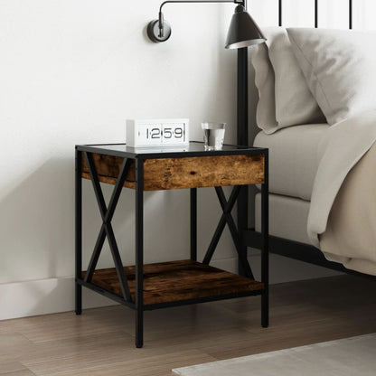 vidaXL Bedside Table with Infinity LED Smoked Oak 40x40x49 cm - Brown