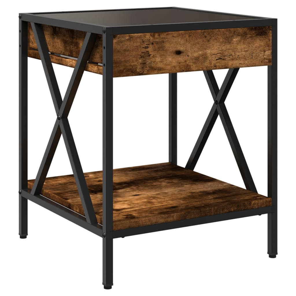 vidaXL Bedside Table with Infinity LED Smoked Oak 40x40x49 cm - Brown
