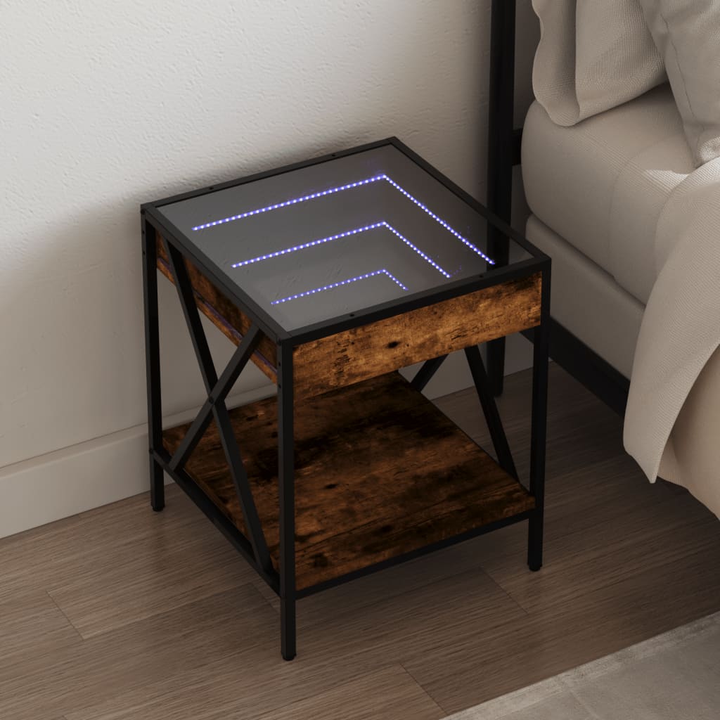 vidaXL Bedside Table with Infinity LED Smoked Oak 40x40x49 cm - Brown