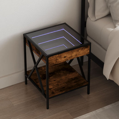 vidaXL Bedside Table with Infinity LED Smoked Oak 40x40x49 cm - Brown