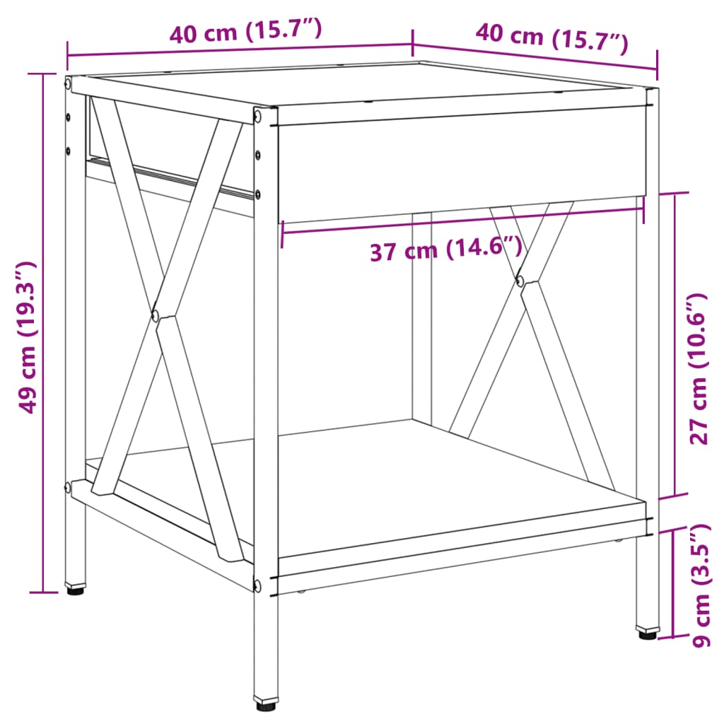 vidaXL Bedside Table with Infinity LED Grey Sonoma 40x40x49 cm