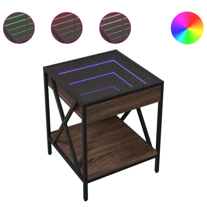 vidaXL Bedside Table with Infinity LED Brown Oak 40x40x49 cm