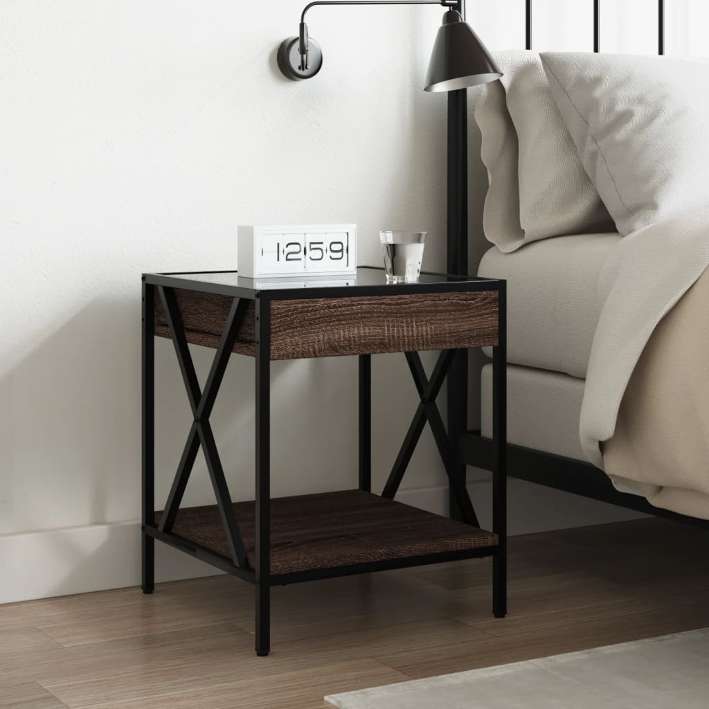 vidaXL Bedside Table with Infinity LED Brown Oak 40x40x49 cm