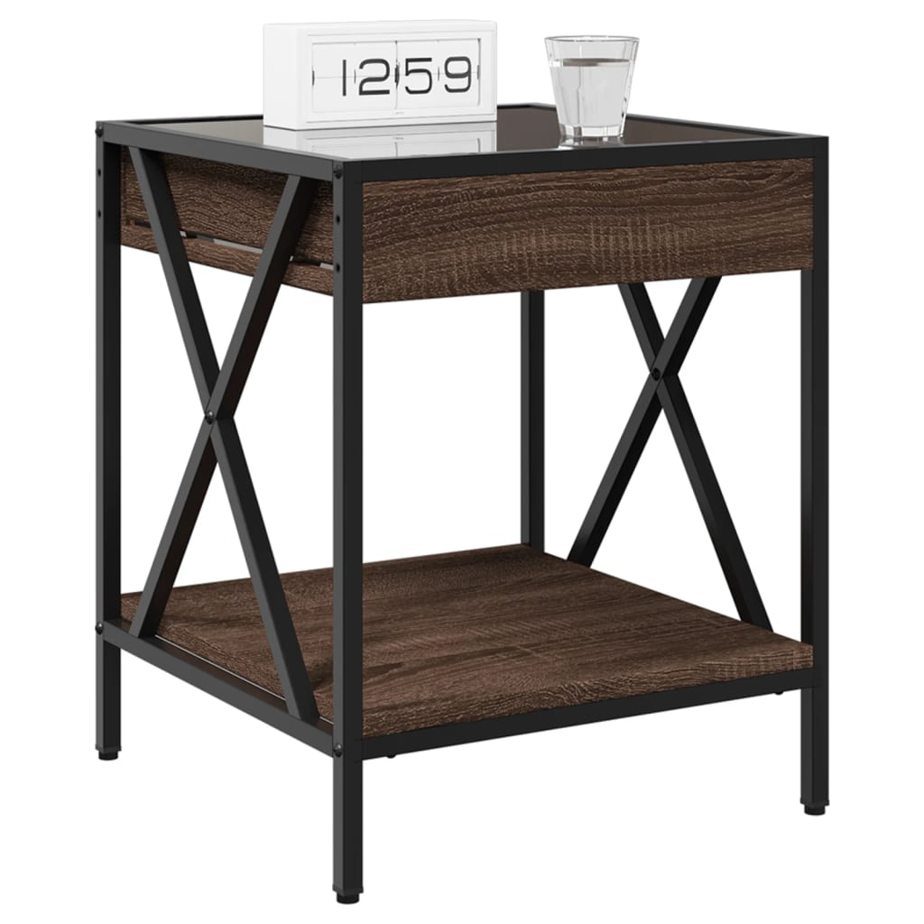 vidaXL Bedside Table with Infinity LED Brown Oak 40x40x49 cm
