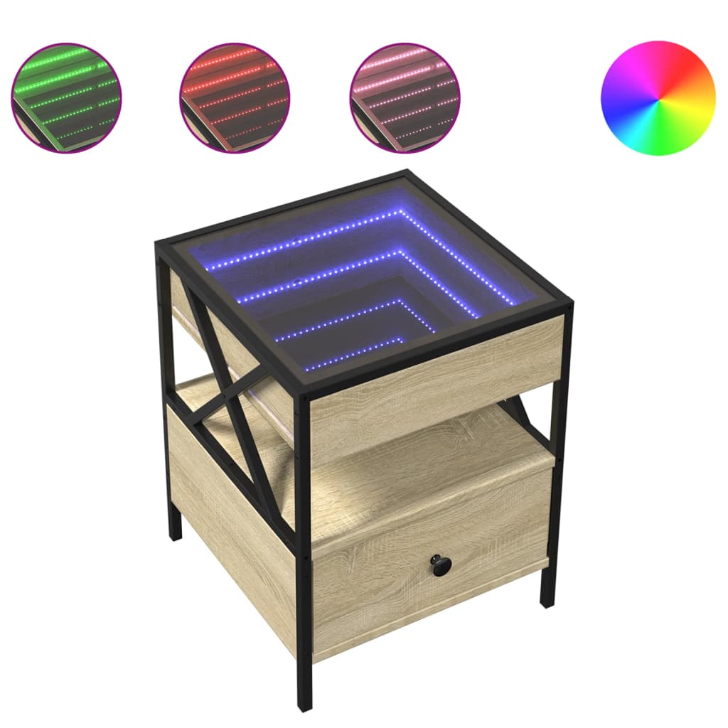 vidaXL Bedside Table with Infinity LED Sonoma Oak 40x40x51 cm - Brown - 61135