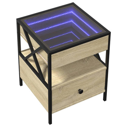 vidaXL Bedside Table with Infinity LED Sonoma Oak 40x40x51 cm - Brown - 61135