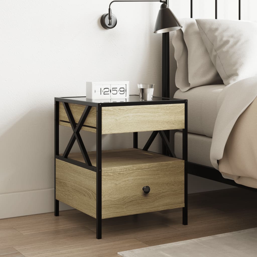 vidaXL Bedside Table with Infinity LED Sonoma Oak 40x40x51 cm - Brown - 61135